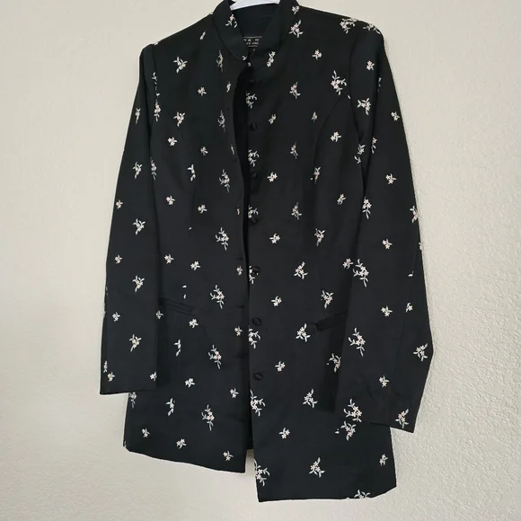Tina Hägen Size 10 Floral Black Women's Blazer Jacket - Picture 5 of 8